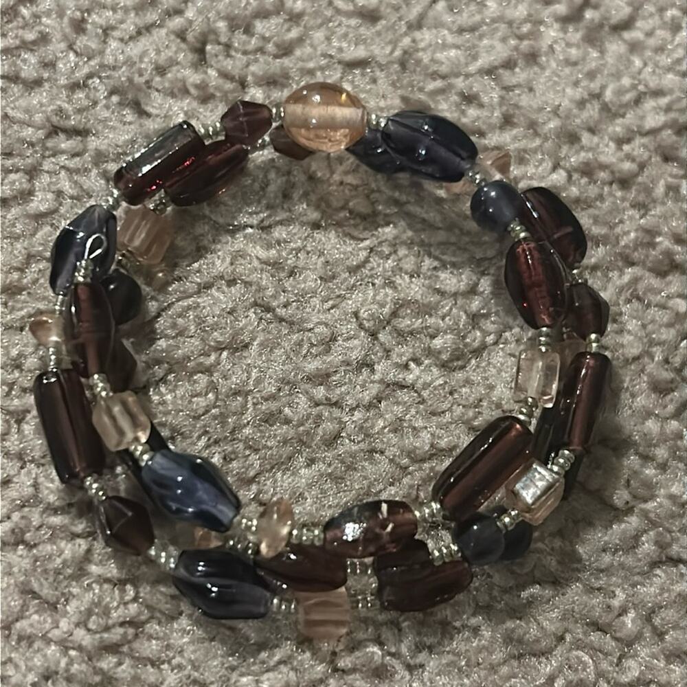 Women’s vintage pink/purple/silver beaded gemstone‎ boho wire bracelet one size